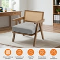 thumbnail image 5 of Comfy Living Room Chairs with Sturdy Wood Legs, Accent Chair Mid Century Modern, Rattan Backrest & Beige Thick Linen Cushion, Armchair for Bedroom Balcony Apartment, 5 of 8