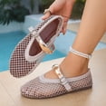 thumbnail image 2 of Domuza Fashion Casual Flat Shoes for Women Fishnet Detail Round Toe Breathable Shoes with Metal Buckle Pink 7（EU-38）, 2 of 6
