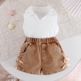 thumbnail image 4 of BOOMNY Toddler Girls Outfit Set 2 Peice Clothes Set for Girl Sleeveless Solid Color Tops Denim Shorts Cozy Kids Dailywear, 4 of 9