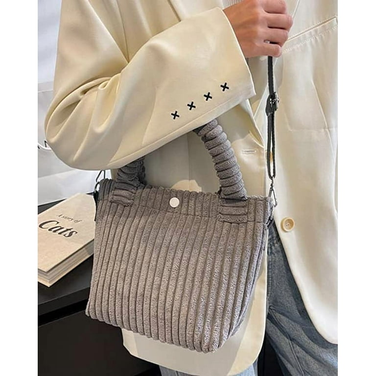 CoCopeaunt Tote Bag Women Small Corduroy Satchel Bag Casual Fuzzy Handbag Crossbody Bag Trendy Shoulder Bag