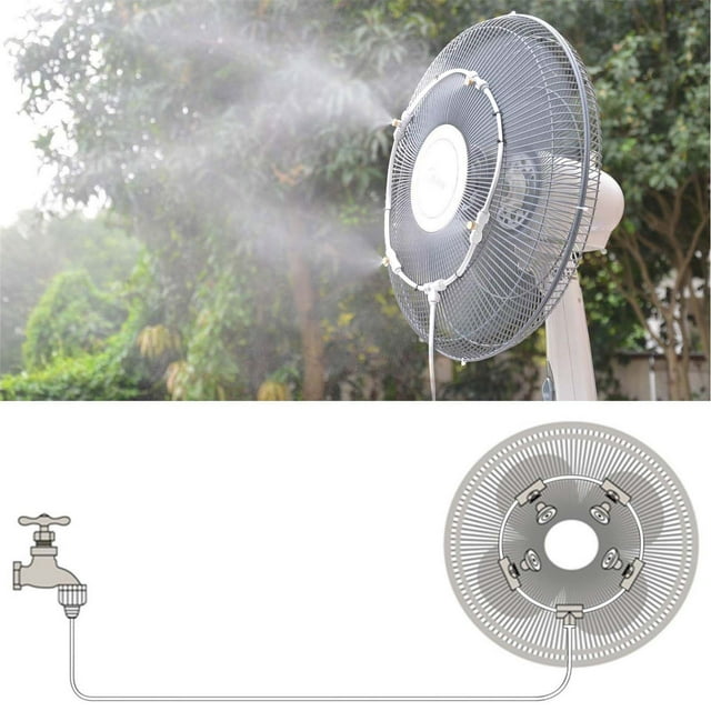 Fiudx Kit de Ventilador Nebulizador para Exteriores, Anillo Rociador de 40 Cm con Tubo de 300 Cm, Sistema Rociador de Latón con 4 Boquillas, Conexión para Manguera de Jardín, Refrigeración de Patio,