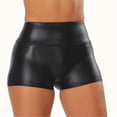 thumbnail image 1 of ALSLIAO Pantalones cortos sexis de PU de cintura alta para mujer, pantalones cortos casuales ajustados de verano elásticos, negros M, 1 of 8