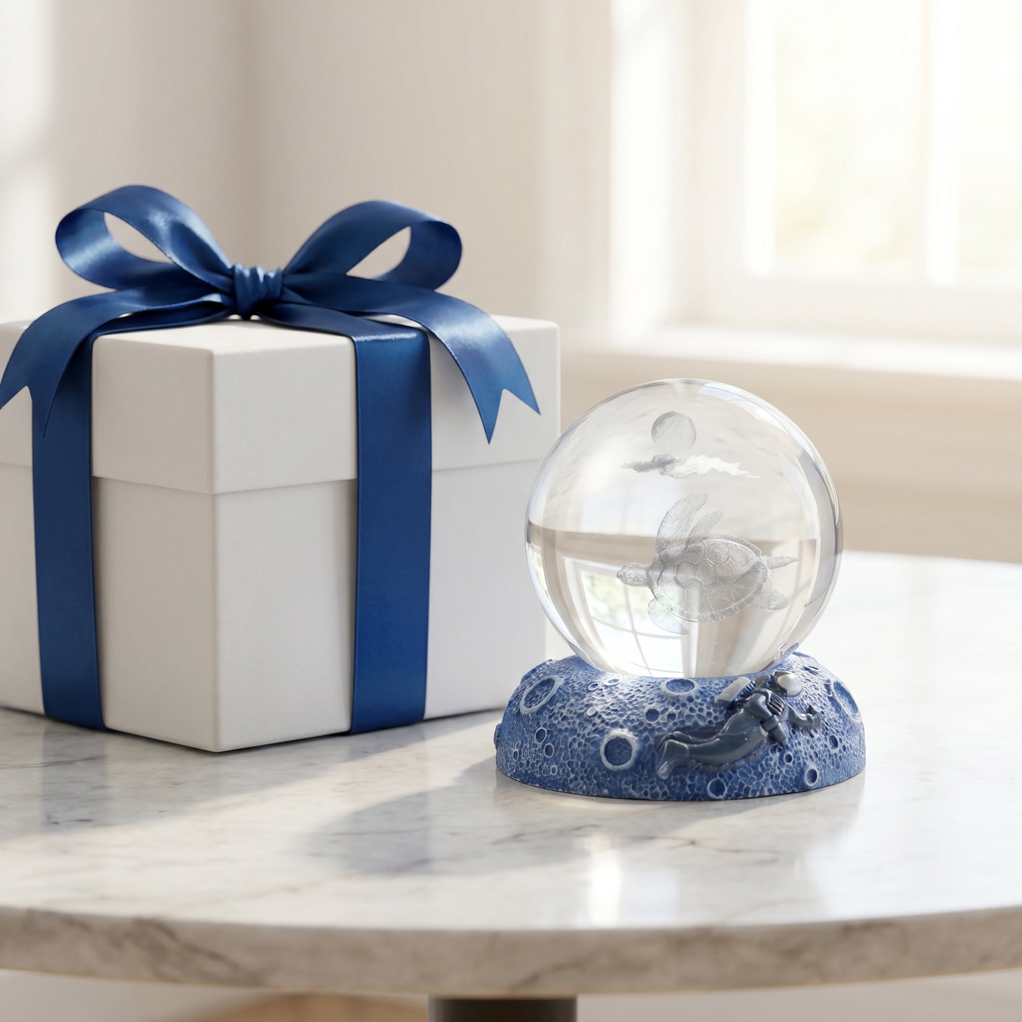 Unique Bargains Glowing Crystal Ball 3D Glass Ornament with LED Light Base Beige Style I