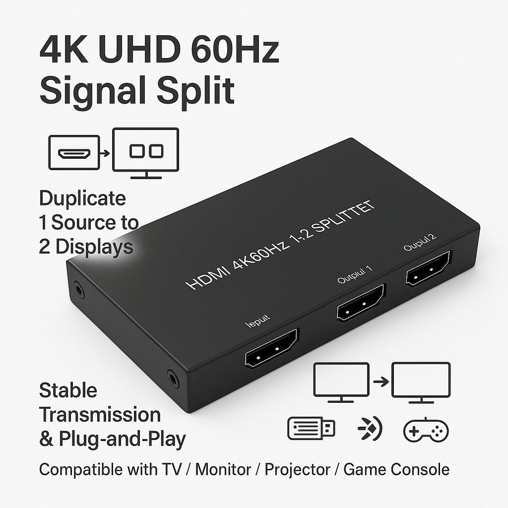 Cable Leader HDMI Splitter 1 in 2 out - 1x2 HDMI Splitter 4K@60Hz Duplicate/Mirror Screens