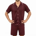 thumbnail image 3 of Ceisia Men's 2 Piece Textured Knit Short Sleeve Button Down Shirt and Shorts Set for Spring Summer Wine L Gifts, 3 of 7