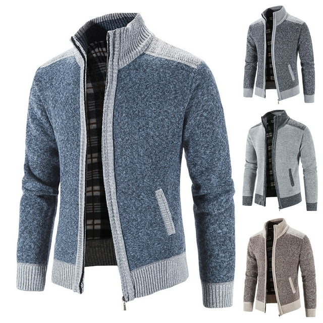 Sarkoyar Zipper Closure Men Cardigan with Pocket Polyester Precisely Detail Men Sweater for Dating Wear