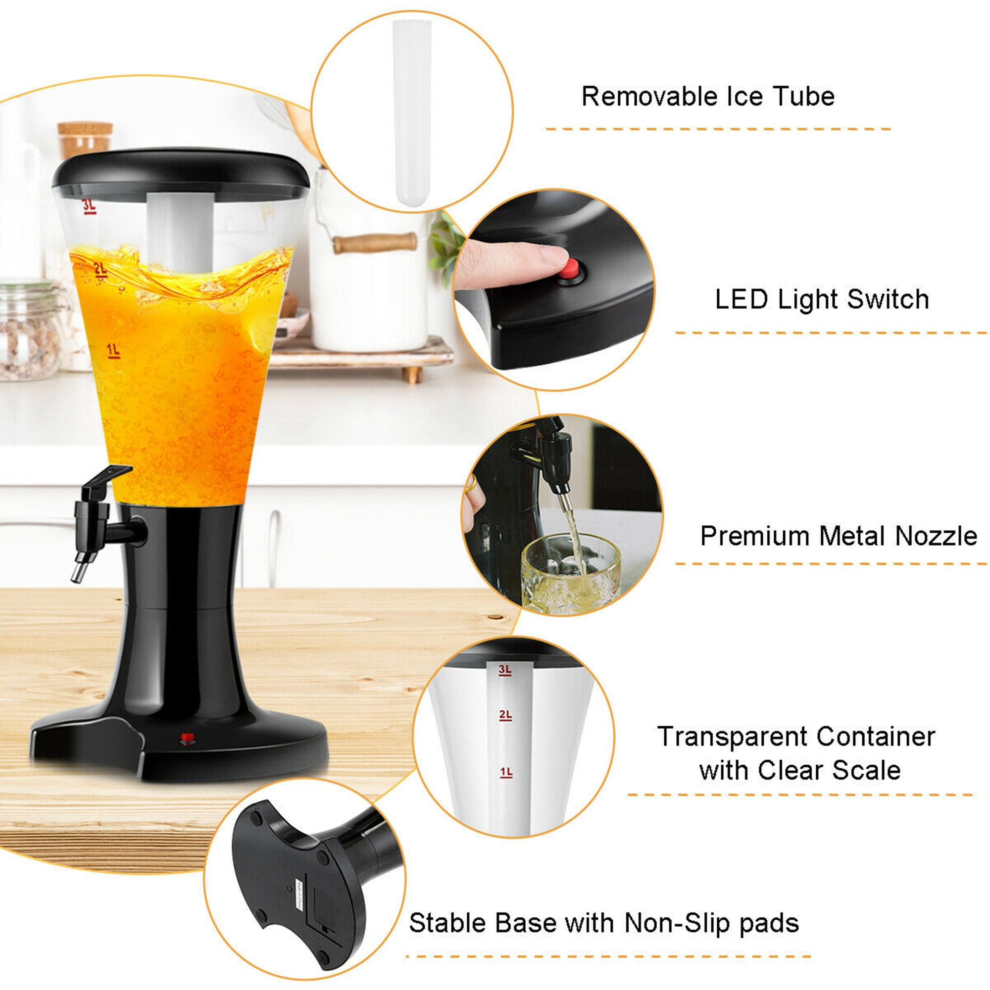 Costway Set of 2 Cold Draft Beer Tower Dispenser 3L Plastic w/LED Lights New