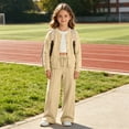 thumbnail image 5 of Girls Solid Wide Leg Sweatpants, Elastic Drawstring High Waist Loose Long Casual Trousers with Side Pockets, Soft Knit Pants for Big Kids School Daily Wear(Khaki,13-14 Years), 5 of 6