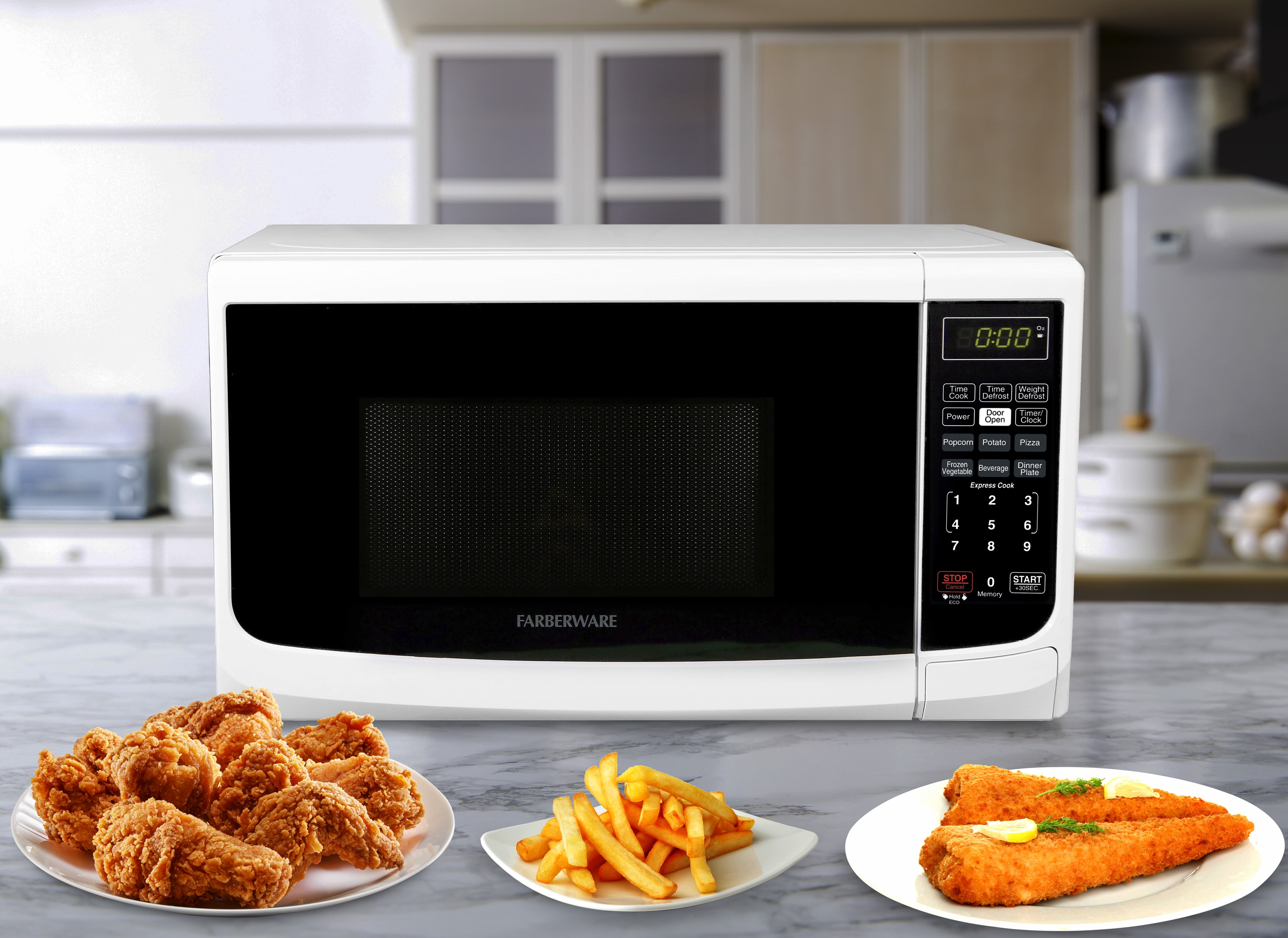 Farberware Countertop Microwave Oven with LED Lighting & Child Lock, 0.7 Cu Ft White
