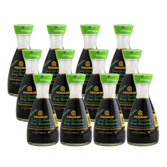 Kikkoman Traditionally Brewed Less Sodium Soy Sauce Dispenser 5 fl. oz. Bottle - 12/Case - Enjoy Authentic Flavor with Reduced Sodium