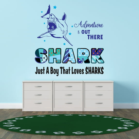 Animal Wall Decals for Boy's Bedroom - Angry Shark with Wide Mouth Open Wall Sticker Decal With Easy Installation Instructions Kid's Bedroom Décor Wall Sticker - Size: 30 In x 30 In