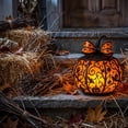 thumbnail image 5 of Halloween Pumpkin Lamp Stained Glass Pumpkin Lantern,Resin Hollow Pumpkin Night Light With Bow Decor,For Home Bedroom Halloween Party Thanksgiving Decorations,15*15*15Cm, 5 of 6