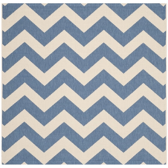 Safavieh Courtyard Bailey Chevron Indoor/Outdoor Area Rug, Blue/Beige, 6'7" x 6'7" Square