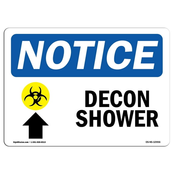OSHA Notice Signs - Decon Shower [Up Arrow] Sign With Symbol | Decal | Protect Your Business, Work Site, Warehouse |  Made in the USA
