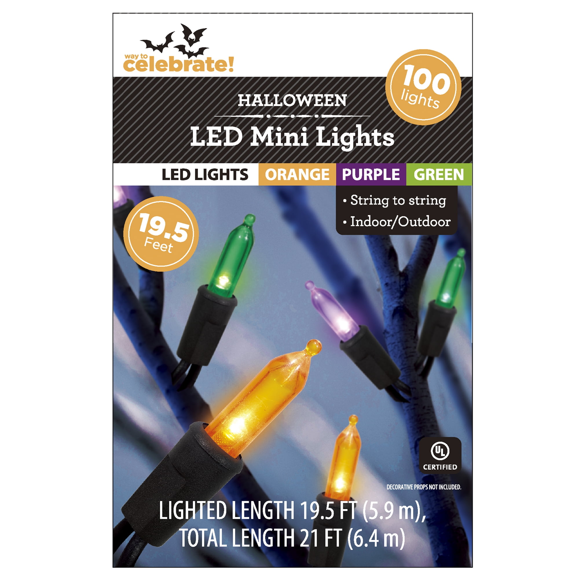 Multicolor Lights, 100CT, LED Minis, 19.5ft, Halloween Indoor/Outdoor, by Way To Celebrate
