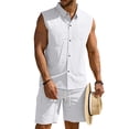 thumbnail image 5 of HBGVBA Mens Shorts Set Sleeveless Button Collared Shirt Tank Top Elastic Waist Casual Outfit Set, 5 of 5