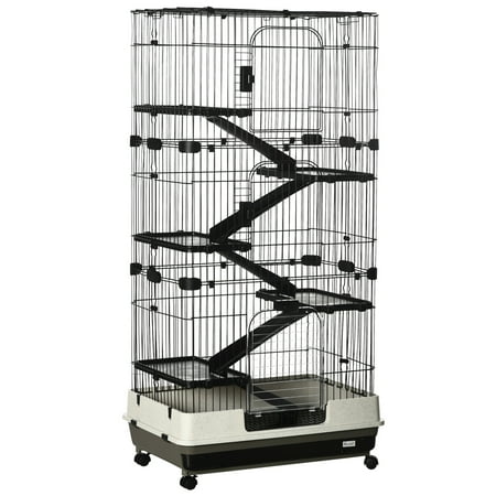 UPC: 0842525145299 | PawHut 32 L 6-Level Small Animal Cage with Lockable Wheels Tray Black