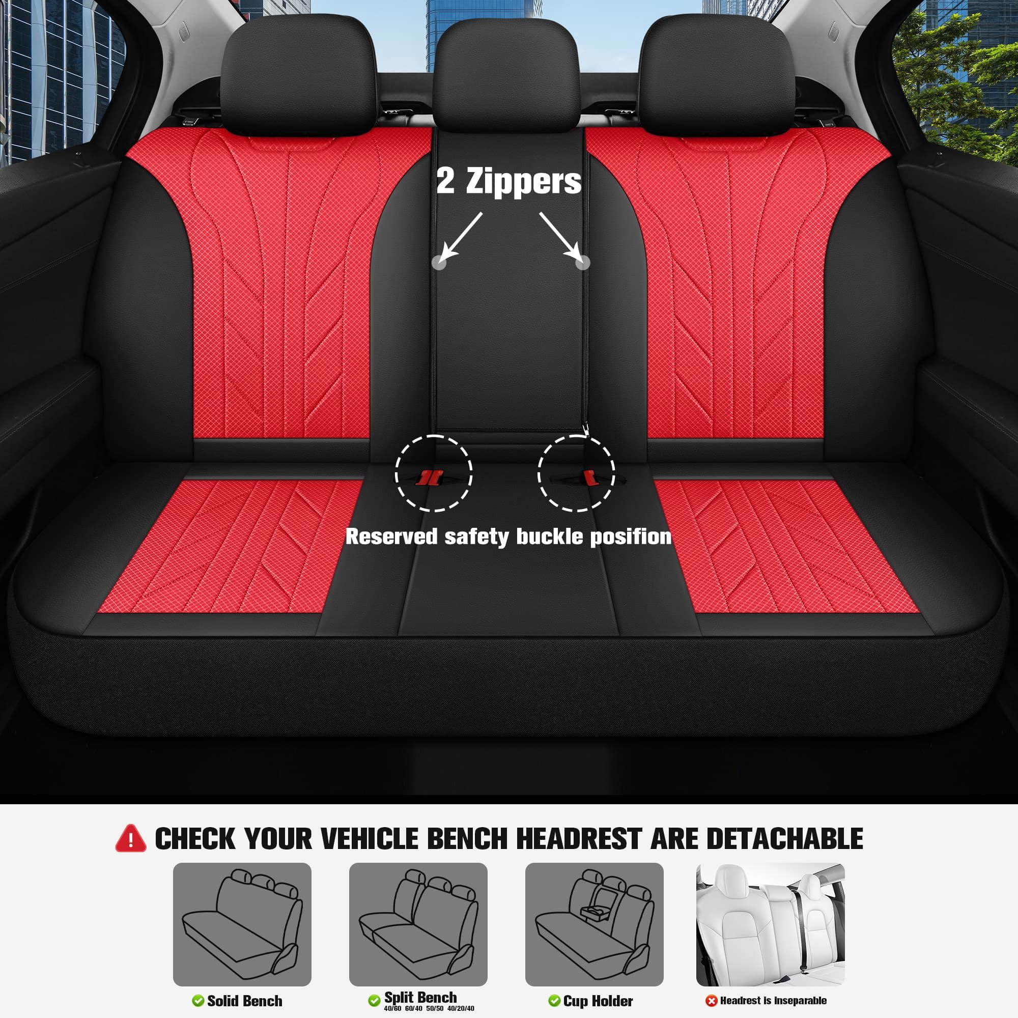 Caromop Red, Luxury Faux Leather & Fabric, Breathable 3D Foam, Armrest Covers,Airbag compatible,Full Seat Covers