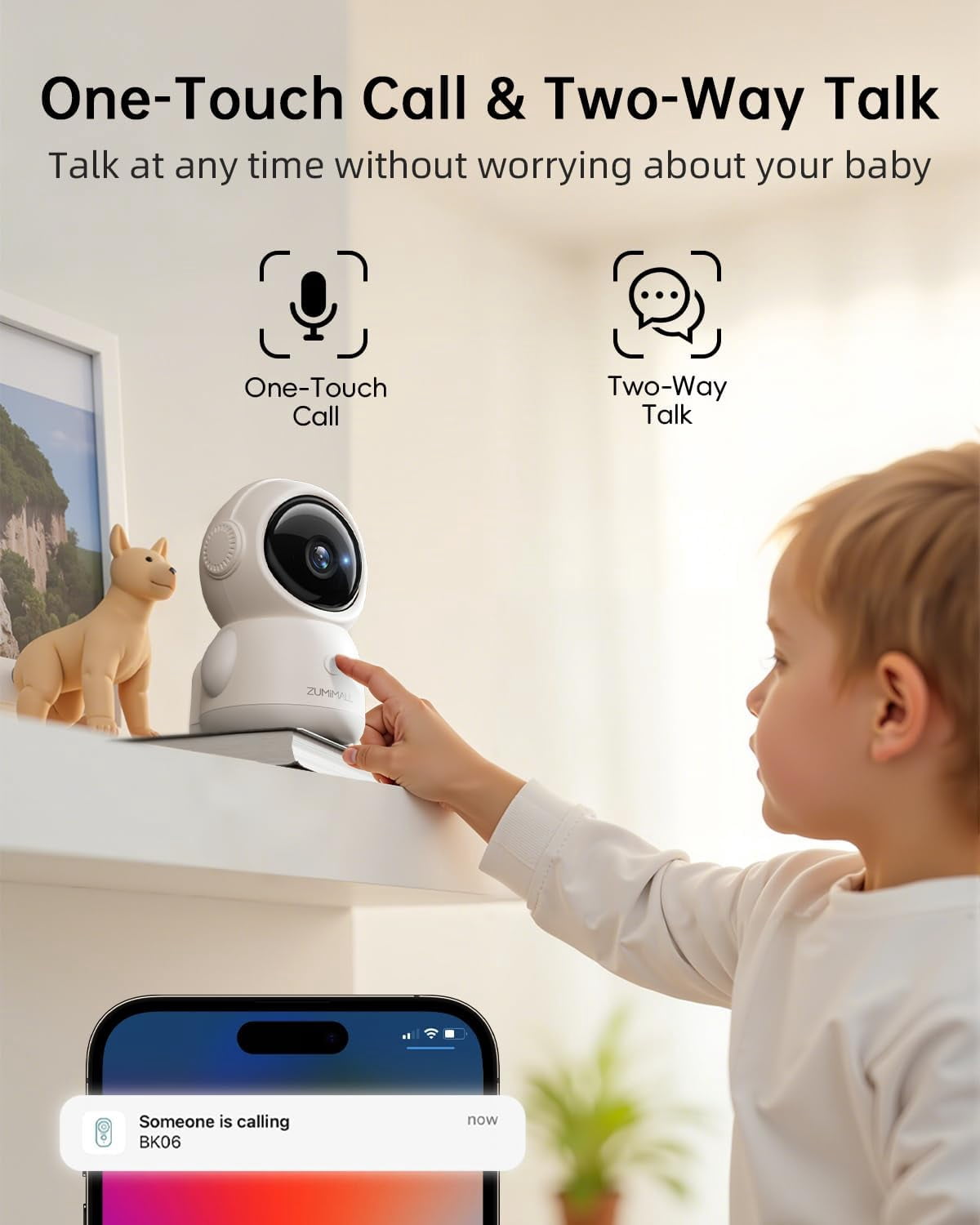 ZUMIMALL 5G Baby Monitor, 2K Indoor Security Camera with Baby Cry Detection, One-Click Call, Auto Tracking, Support Alexa