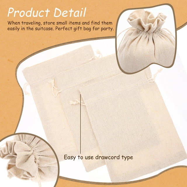 unbranded 3Ud Bolsa Burlap Con Cordón Para Dulces Y Joyería Sencillo Y Color Beige