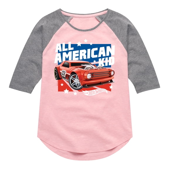 Hot Wheels - All American Kid - Toddler And Youth Girls Raglan Graphic T-Shirt