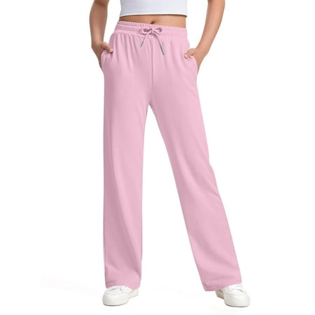 Girls Boys Wide Leg Sweatpants Loose Casual Drawstring Elastic High Waist Long Pants Kids Lightweight Winter Sweatpants With Pocket