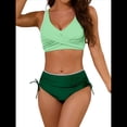 thumbnail image 2 of Conjuntos de Bikini para Mujer, Traje de Baño de Dos Piezas con Escote en V y Cintura Alta, con Costuras de Concha. Verde M, 2 of 7