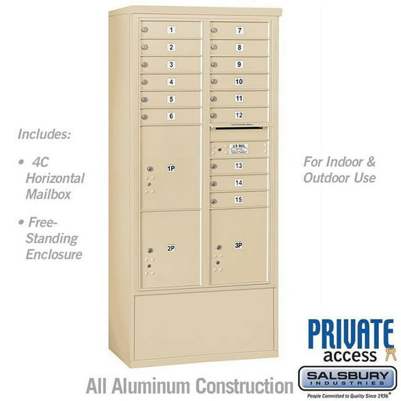 Salsbury Industries  31.75 x 72.125 x 18.5 in. Free-Standing 4C Horizontal Mailbox Unit - Front Loading - Private Access, Sandstone