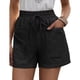 thumbnail image 3 of Pantalones cortos con cordón para mujer, cintura alta, informales, sueltos, pierna ancha, con cordones y bolsillos para verano, 3 of 6