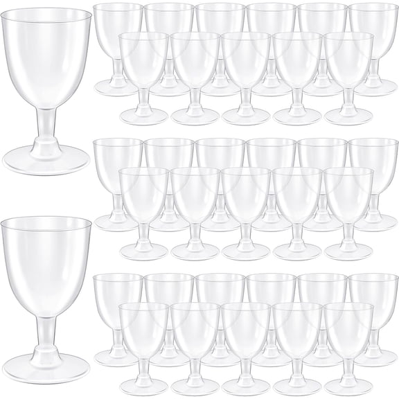 48 PCS Disposable Plastic Wine Glasses,Clear Stackable Plastic Goblets,Hard Party Wine Cups with Stem for Weddings Birthday Parties Picnics,5 Oz