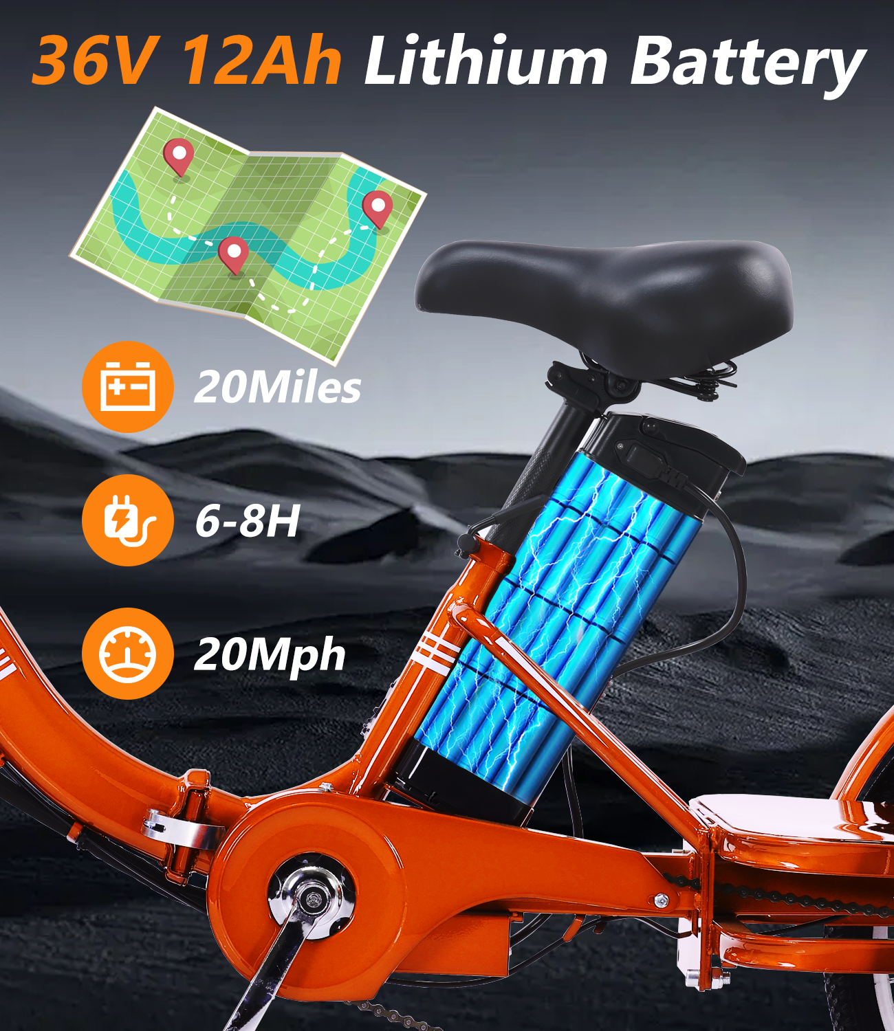 YEBEI Electric Tricycle for Adults Folding Electric Trike 3 Wheel Electric Trike with Two-Seater Large Basket Super Powerful Brushless 500W Motor 48V15AH Lithium Battery Max 20MPH E-Tricycle Orange