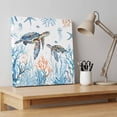 thumbnail image 4 of Ships Next Day Canvas Wall Art 16"x16", Coastal Turtle Wood Framed Canvas Print Painting, Blue Ocean Coral Starfish Seagrass Ready to Hang Picture Wall Decor for Home Bedroom Kitchen Office, 4 of 9
