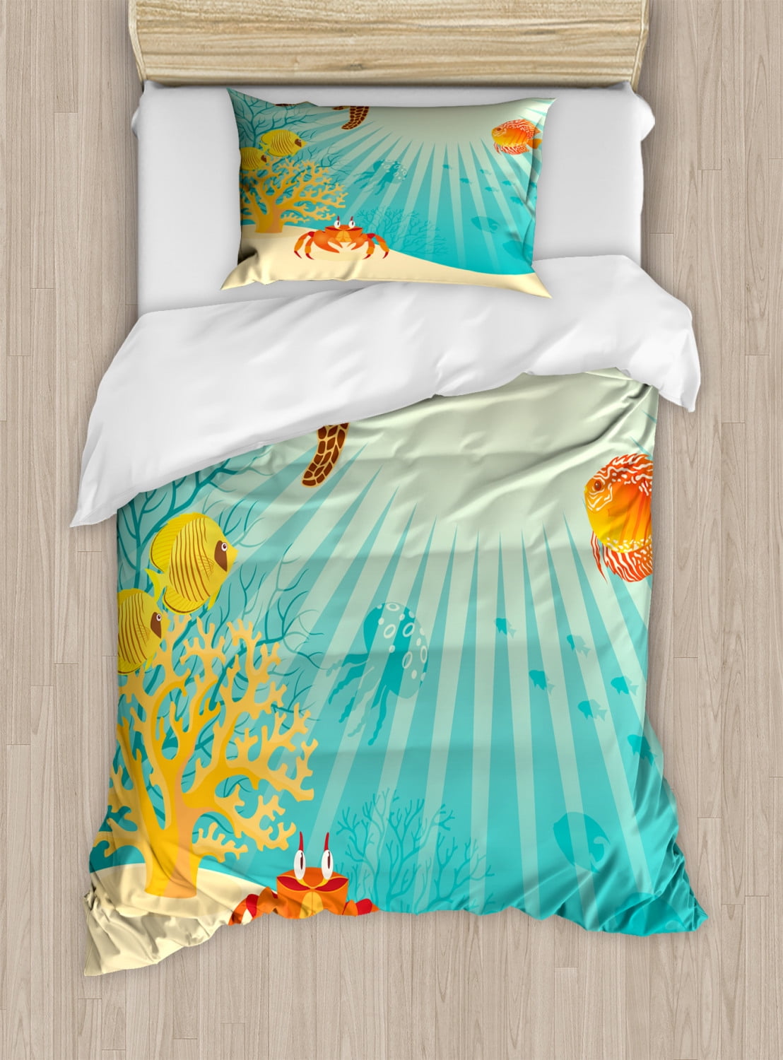 Marine Twin Size Duvet Cover Set, Tropical Fishes Crab ...