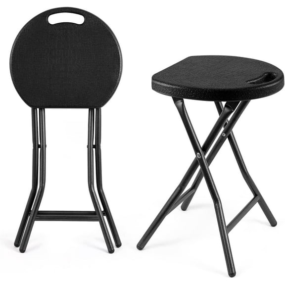 5Rcom Folding Stool, 2 Pack Portable Stool Chairs with Handle, Collapsible for Camping RV Party, Heavy Duty Steel Frame, 500lbs Capacity, Black
