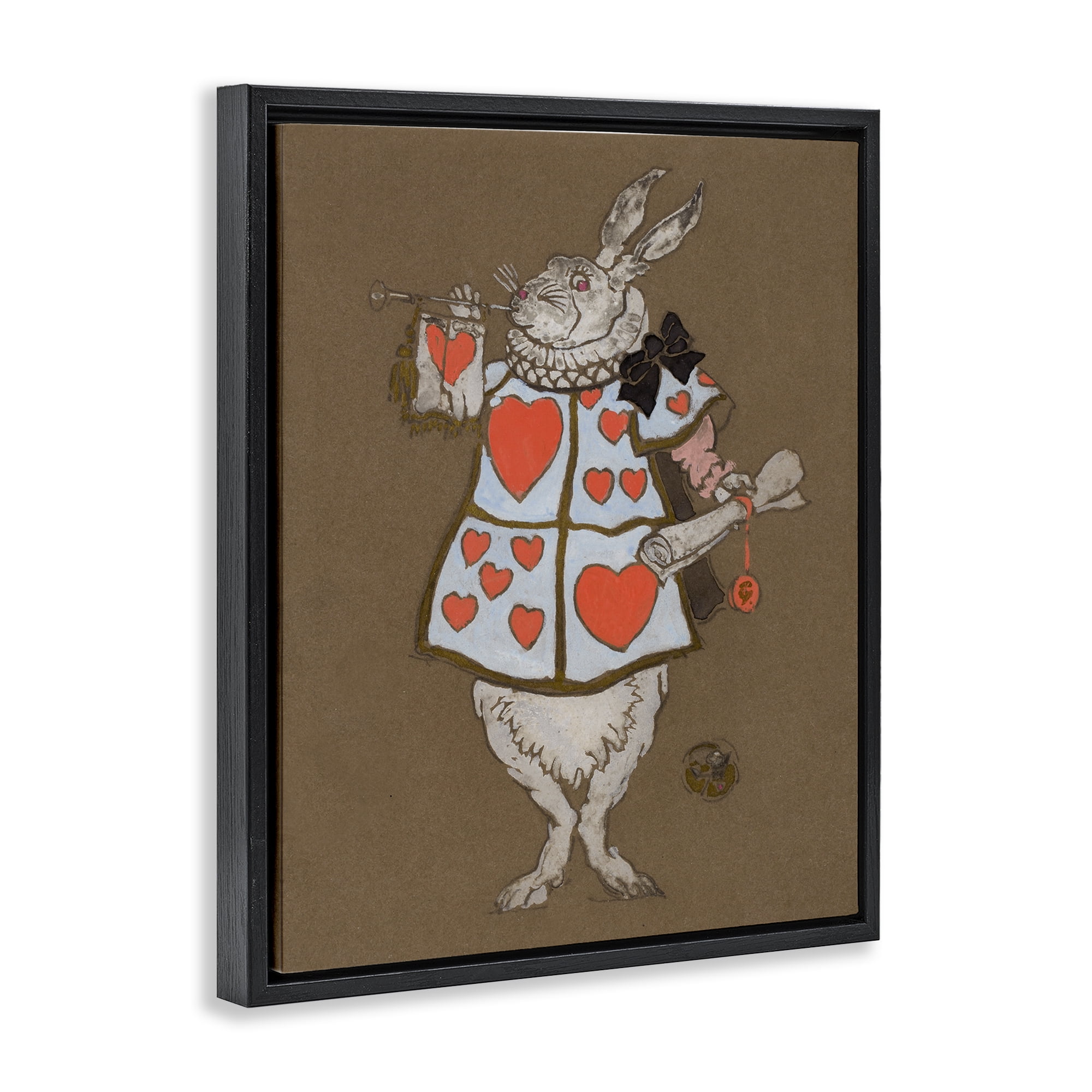 Stupell Industries Rabbit Playing Card Hearts Entertainment Painting Black Floater Framed Canvas Art Print Wall Art, 17 x 21