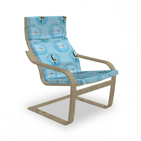 Winter Armchair Pad and Slipcover, Natural Theme Penguins and Snow Glaciers Cold Polar Life, 1 Piece Soft Cushion Replacement with Removable Cover, Sky Blue Dark Grey, by Ambesonne