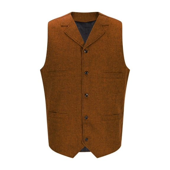 KeShDi Vest for Men V Neck Solid Color Belt Pocket Five Button Casual Vintage Waistcoat Orange L