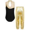 thumbnail image 2 of Doomiva Kids Girls 2Pcs Dance Leotard Outfits Dancewear Sleeveless Patchwork Dance Unitards and Metallic Pants Set Gold 8, 2 of 6