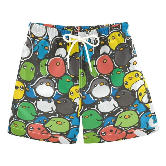 Cute Cartoon Penguins Boys Swim Trunks Quick Dry Boy Swim Shorts for 3-14 Years