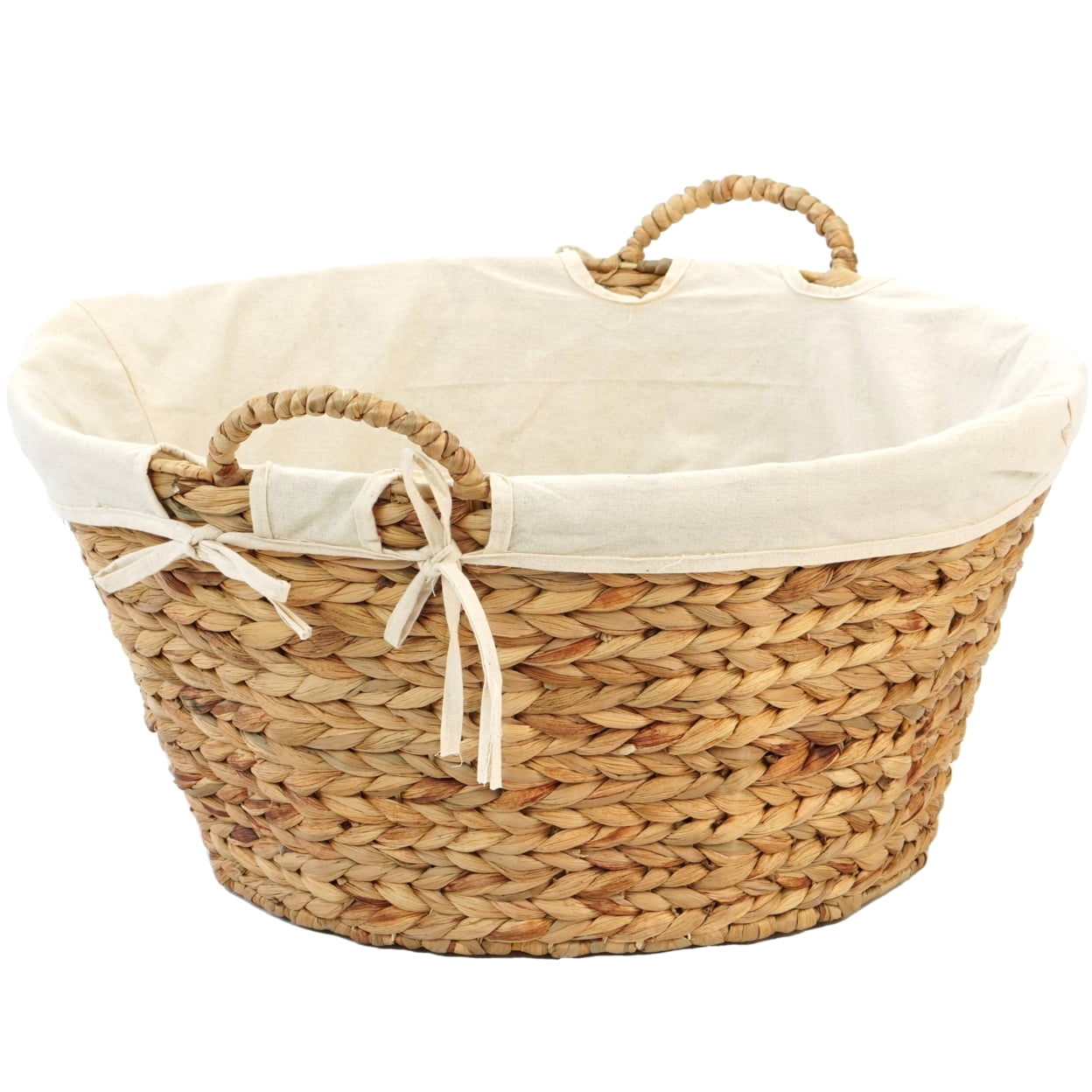 特別価格Water Hyacinth Natural Oval Wicker Laundry Basket with Handles and  White Cotton Liner並行輸入 公式特売 キッチン、日用品、文具