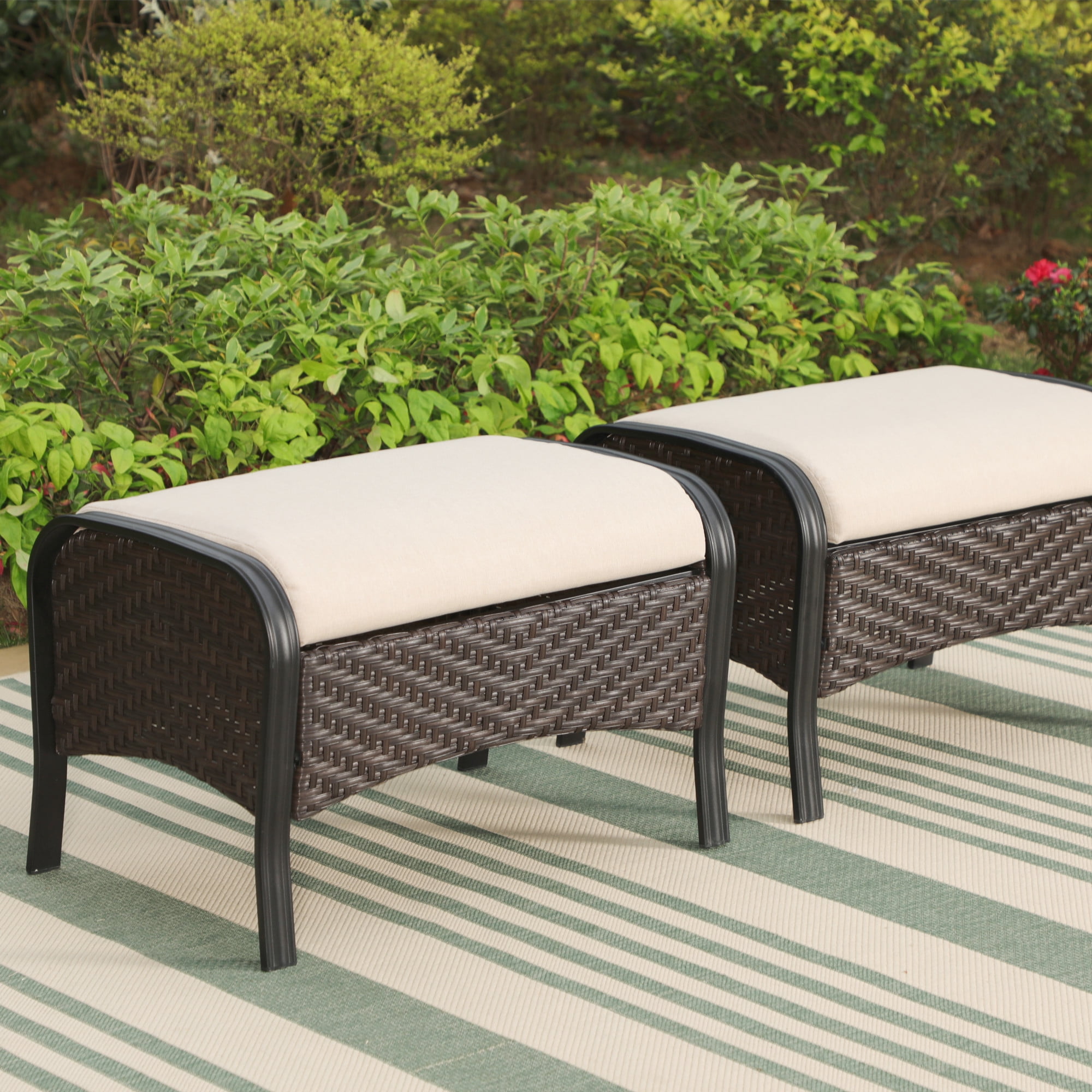 SUMMIT LIVING 6-Piece Outdoor Patio Furniture Set with Swivel Chairs & Ottomans, 7-Seat Outdoor Patio Conversation Set with Cushions, Black & Beige