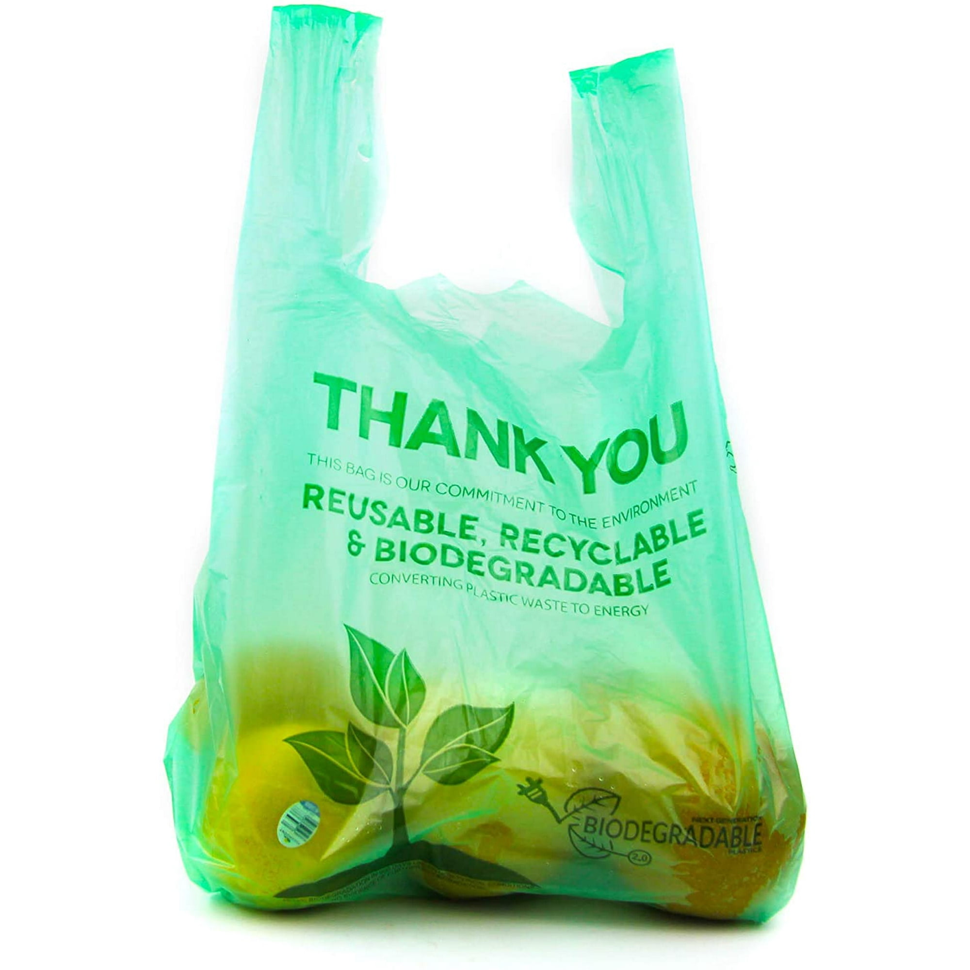 100 Pack Biodegradable Reusable Plastic T Shirt Bag Eco Friendly Compostable Grocery Shopping Thank You Recyclable Trash Basket Bags