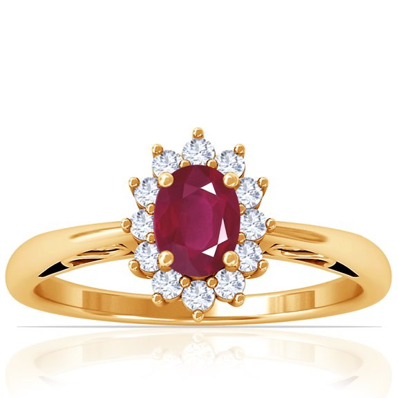 GemsNY July Birthstone - Four Prong Princess Diana Inspired Oval Ruby Halo Ring For Women (Grade - A | 0.92cttw)