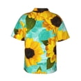 thumbnail image 3 of Balery Sunflowers With Green Leaves Print Men's Hawaiian Shirts Short Sleeve Beach Shirt Relaxed Fit Vacation Button Down Shirts-Medium, 3 of 9