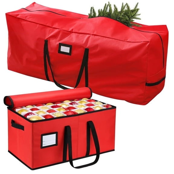 Ayieyill Christmas Storage Bag and Christmas Ornament Storage Fits Up to 128 Ornament, Red