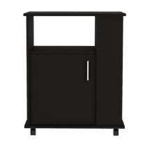 Depot E-Shop Munich Microwave Cabinet Kitchen Cart With Open Shelf, 3 Side Shelves, Casters, And 2 Interior Shelves, Black