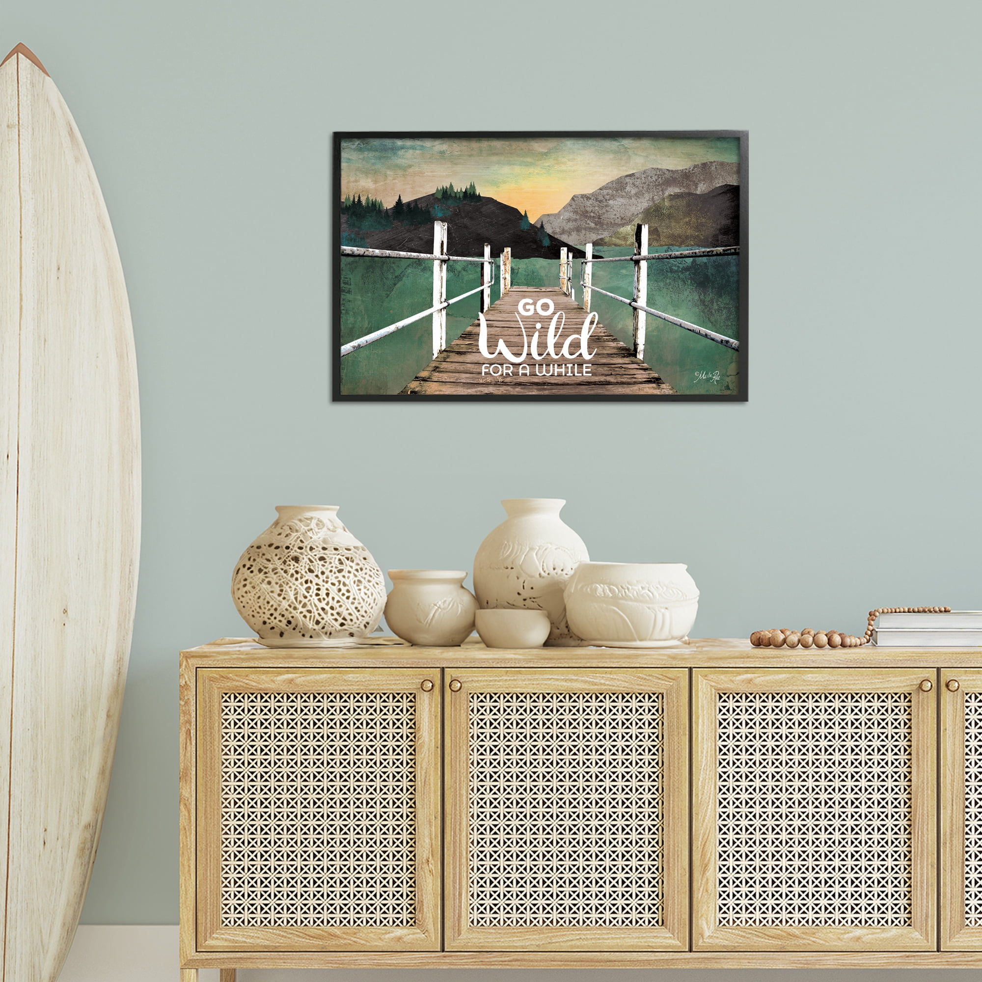 Stupell Industries Go Wild Rustic Phrase Landscape Painting Black Framed Art Print Wall Art, 30 x 20