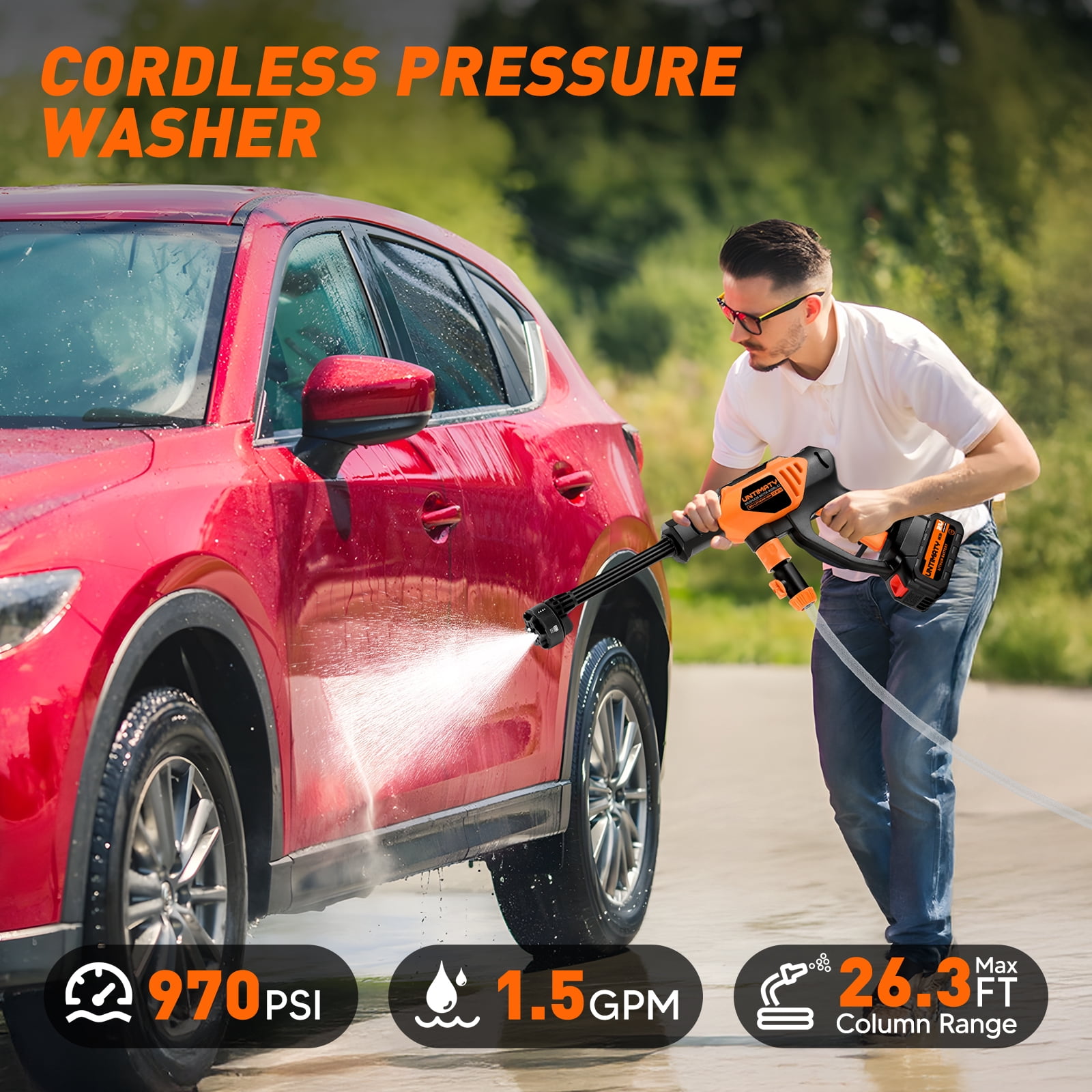 UNTIMATY 1000PSI Cordless Pressure Washer,Portable Power Washer with Rechargeable 3.0Ah Battery 6-in-1 Adjustable Nozzle, Handheld High-Pressure Car Washer Gun with Tool Case for Cars
