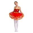 thumbnail image 1 of Hansber Robe Tutu de Danse pour Filles Enfants Paillettes Jazz Fête Robe de Danse Costume de Performance sur Scène Rouge 4, 1 of 7