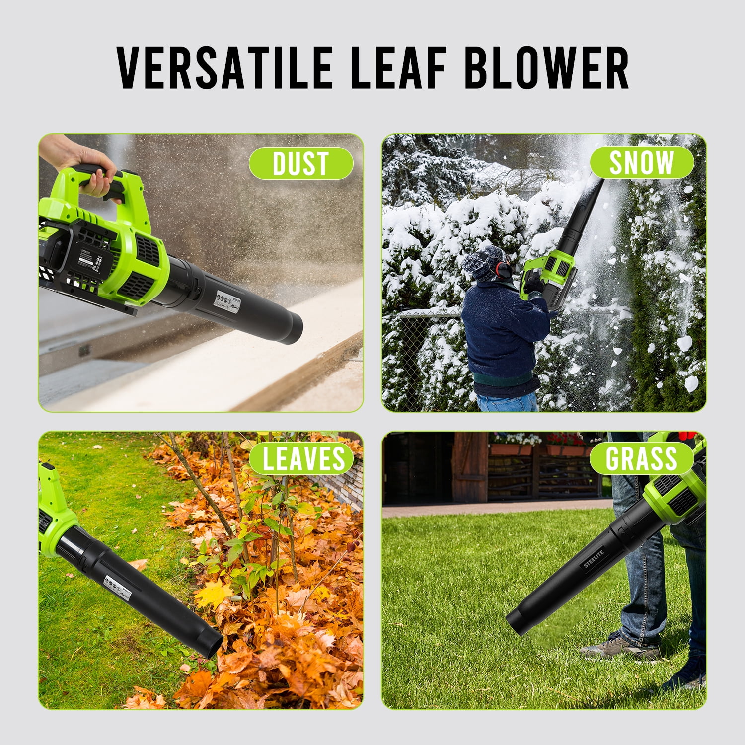 Steelite 21V Cordless Leaf Blower,120 MPH 480 CFM,Electric Lightweight Blower with  4.0Ah Battery Pack and Charger,for Lawn Care, Patio Cleaning, Blowing Leaves and Dust